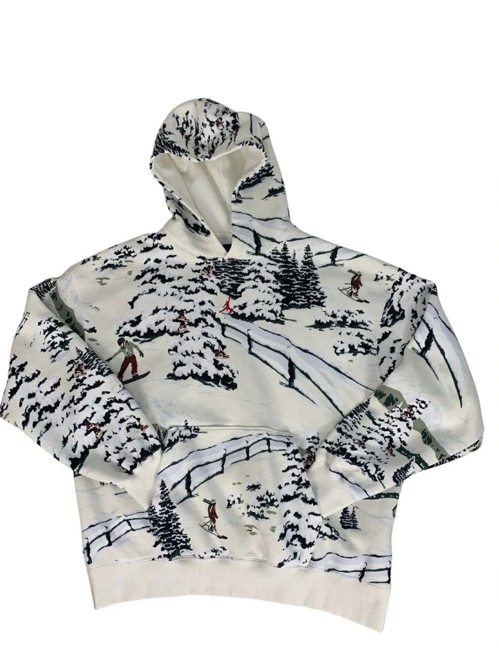 Jordan Brooklyn Fleece Holiday Hooded Sweater Men L Snow Skiing Scene Winter